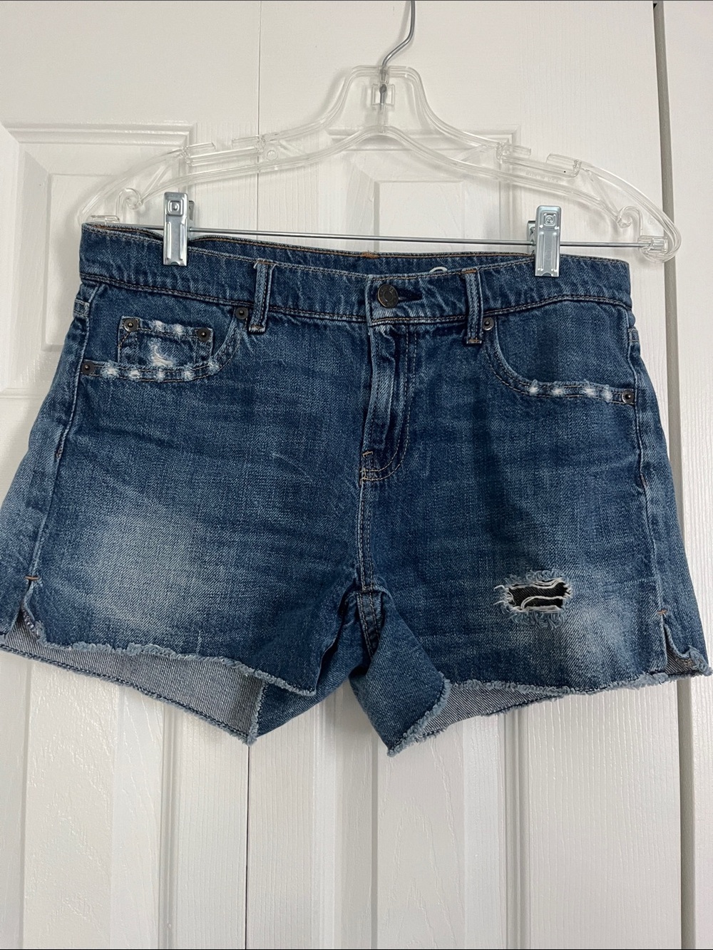 GAP Blue Distressed Denim Shorts with Frayed Hem
